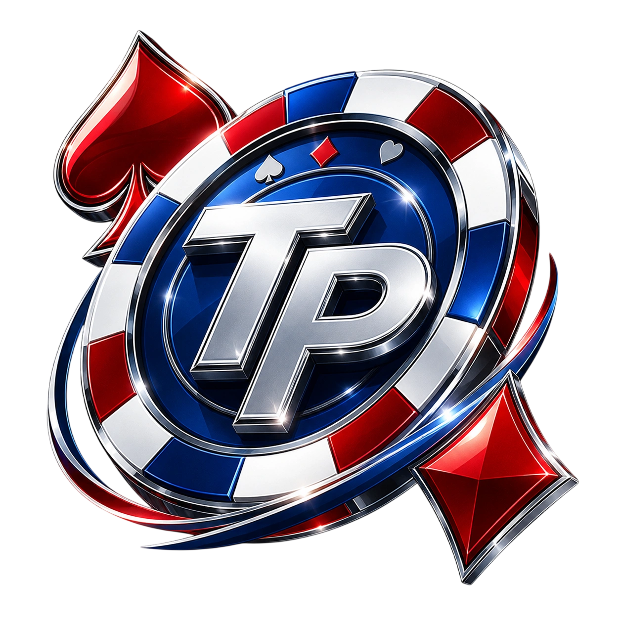 Dynamic TP poker chip with red spade and diamond accents glossy metallic casino style